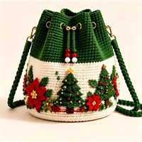 Nouveau Sac Seau en Crochet Noël 2026 avec Cordon de Serrage, Sac Bandoulière Tricoté Fait Main pour Femme, Idéal Cadeau de Fêtes