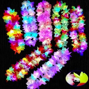 Christmas LED Light up Cloth Hawaiian Leis Flower Necklace Rainbow Tropical <b>Luau</b> Beach <b>Party</b> Carnival Decorations - Product Image 2