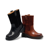 Bottes mi-mollet pour femmes en cuir véritable à lacets, bout rond, respirantes, légères, confortables, pour l'hiver et la neige