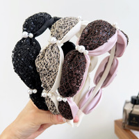 Bandeau rétro coréen en tulle à paillettes plissé en perles Chouchou Accessoire pour cheveux d'automne et d'hiver