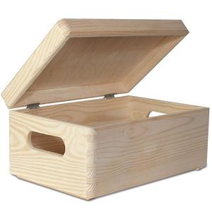 Caja grande de madera para guardar juguetes, madera lisa con tapa, con asas, cofre sin pintar, perfecto para documentos