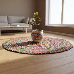 Tapis de sol en jute multicolore grande taille à poils longs, fabriqués à partir de sangles en tissu, recyclables, pour salle de bain, disponibles en taille personnalisée - Product Image 1