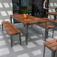 Juego de asientos comerciales para exteriores, marco de Metal y mesa de madera, dos bancos, juego de mesa de longitud personalizada, adecuado para cafeterías, restaurantes
