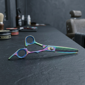 Ciseaux de coiffure professionnels en acier inoxydable, multi-couleurs, à manche long pour droitiers, pour la coupe et l'éclaircissement des cheveux, écologiques et durables - Product Image 2