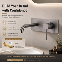 Robinet de salle de bain mural en laiton, monotrou, monocommande, en céramique, design moderne, gris anthracite, pour lavabo, hall, extérieur, salon