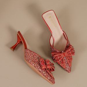 <span class=keywords><strong>Mules</strong></span> à Talons Hauts pour Femmes, Nœud Papillon, Strass Pointus en Cristal, Chaussures Rehaussantes Printemps-Été et Automne - Product Image 3