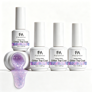 ท็อปโค้ทกลิตเตอร์แบบไม่มีสาร HEMA ขนาด 12 มล./15 มล. ขายส่ง - สีนู้ดเนื้อบางเบา ให้ความเปล่งประกายอ่อนๆ สำหรับใช้ในร้านเสริมสวย - Product Image 5