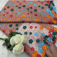Dentelle européenne en tulle exquise, broderie 3D fleurs hydrosolubles, motif floral sexy et écologique 2025 pour robes