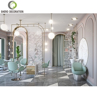Miroir de salon de beauté vert, station de coiffure, design d'intérieur de salon de barbier, ensemble de mobilier de salon professionnel |    Conception complète de salon de beauté