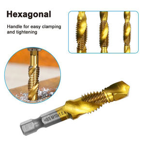 Set di 6 Punte per Maschiatura con Gambo Esagonale, Placcate in Titanio, HSS, per Filettatura M3 M4 M5 M6 M8 M10, Utensili Manuali - Product Image 3