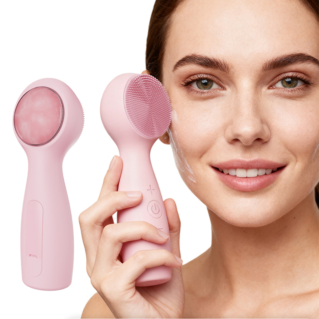 2026 Rechargeable Sonic Deep Clean Device Jade Warm Massage Tool 7-LED  IPX7 Waterproof Facial Silicone Cleanser Brush