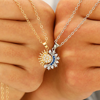 Meilleure Vente : Ensemble de Bijoux Magnétiques Soleil et Lune pour Couple, Collier et Bague en Zircon, Chaîne Superposée Tendance, Cadeau d'Amitié pour Hommes et Femmes