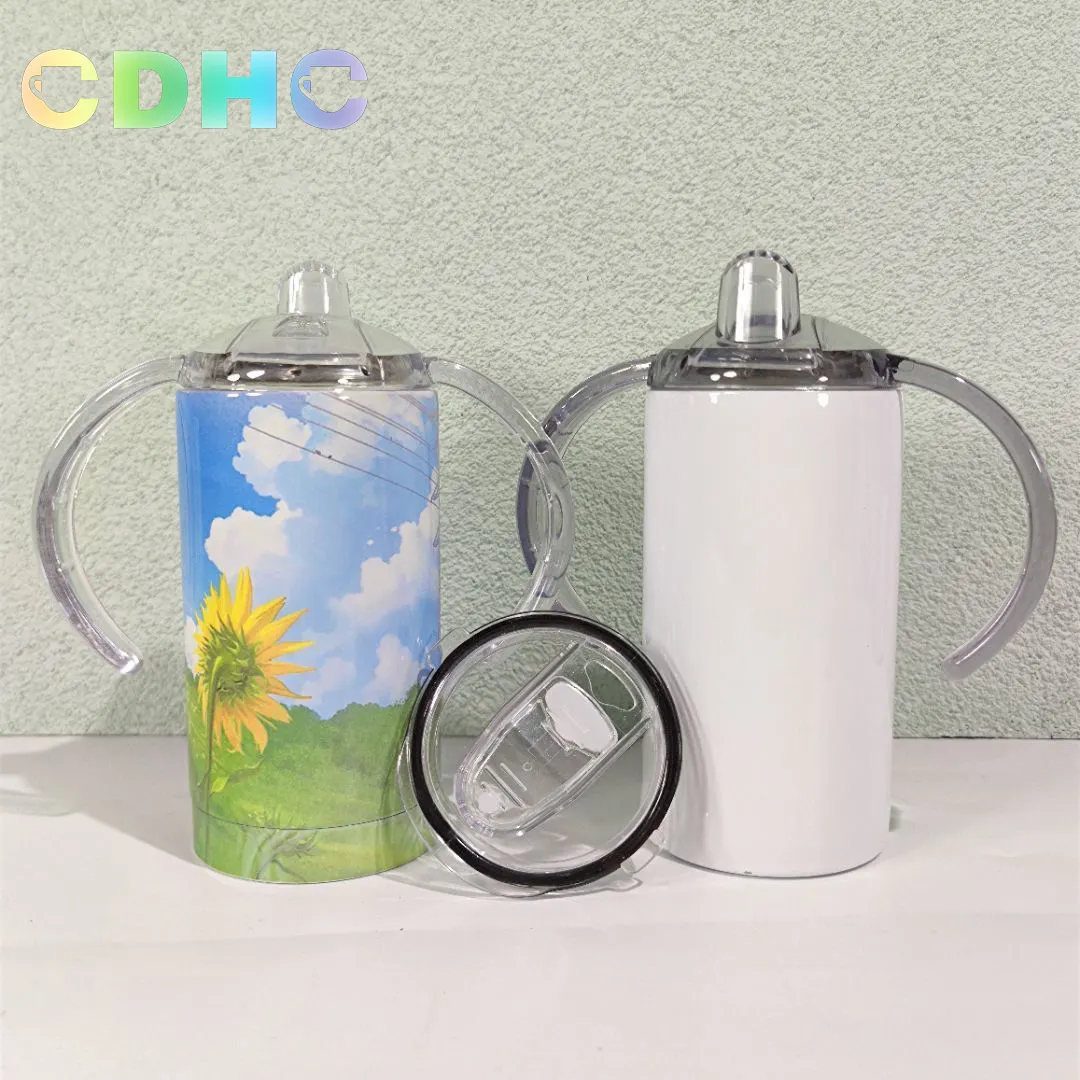 12oz Sippy Cup Kids Sippy Cups Baby Stainless Steel Sublimation Sippy Cups Straight Sublimation Tumbler with two lids