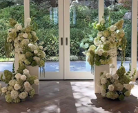 Rangkaian Bunga Lantai Hijau Putih Buatan Hydrangea Mawar Amaranthus Set Dekorasi Pernikahan Pintu Masuk Panggung Upacara
