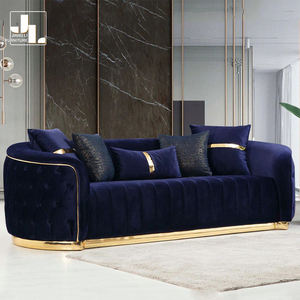 أريكة فاخرة إيطالية الطراز للبيع الساخن للفنادق والفلل، طقم أريكة 3+2+1 مع أزرار مزخرفة، إطار خشبي وقماش مخملي لغرفة المعيشة - Product Image 3