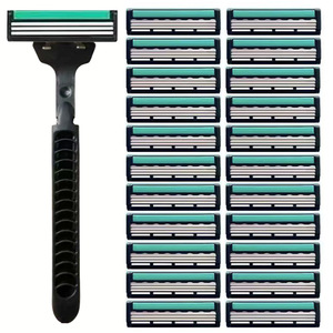 Manual <b>Razor</b> With Three Blades Green Three Layer For Men Face Shaving Stainless Steel Handle Portable Water Cooling - Product Image 5