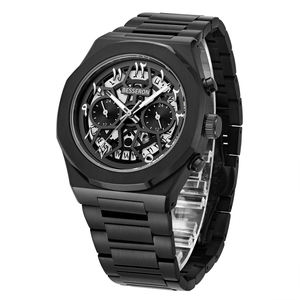 Reloj de Pulsera de Cuarzo Cronógrafo de Lujo con Esqueleto, Correa de Acero Inoxidable y Cierre de Mariposa Único, Resistente al Agua 5ATM para Uso Diario - Product Image 2