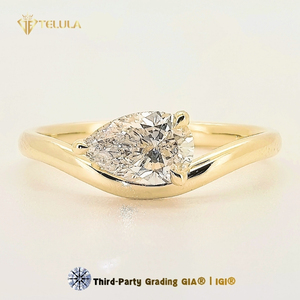Custom Engagement <strong>Rings</strong> 1CT Pear Cut CVD Lab Diamond <strong>Ring</strong> <strong>14K</strong> Real <strong>Gold</strong> Radiant Cut Lab Grown Diamond <strong>Ring</strong> - Product Image 1