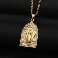 Collier pendentif Vierge Marie catholique en cuivre micro-serti de zircon coloré, vente en gros d'accessoires religieux JML Factory