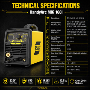 เครื่องเชื่อม ESAB HandyArc <span class=keywords><strong>MIG</strong></span> 168i 160A 220V <span class=keywords><strong>3</strong></span> in <span class=keywords><strong>1</strong></span> <span class=keywords><strong>MIG</strong></span> MAG MMA แบบพกพา น้ำหนัก 10.2 กก. สำหรับซ่อมรถยนต์ งาน DIY และงานโลหะ - Product Image 6
