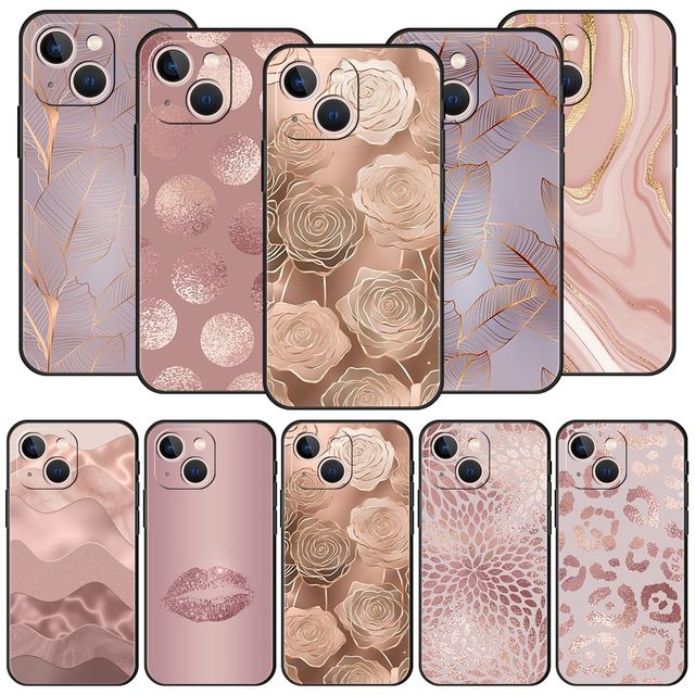 Beautiful Rose Gold Art Phone Case for iPhone 16 13 15 14 12 11 Pro MAX XR X SE XS 7 8 Plus Soft TPU Silicon Shell Cover