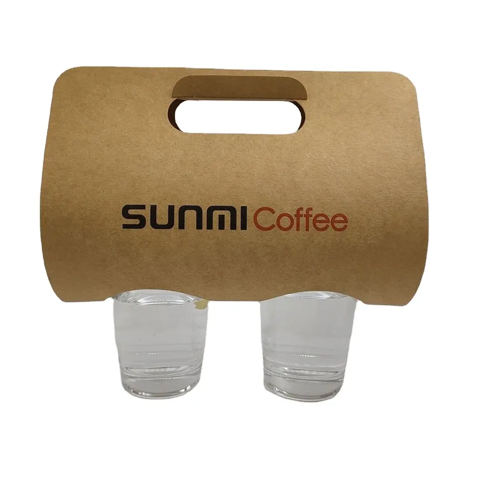 Yüksek kaliteli biyobozunur özel Logo baskılı tasarım içecek taşıyıcı kağıt kahve bardağı tutucu