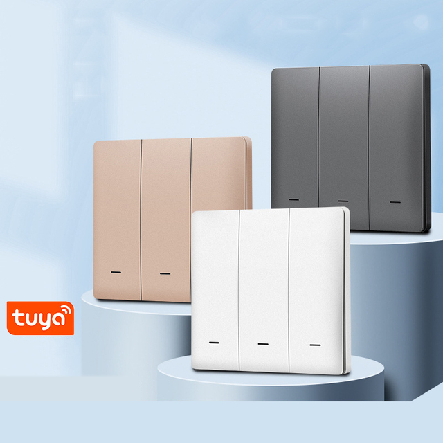 Tuya WiFi Smart Switch Universal No Neutral Wire Wall Light EU Standard 230V Alexa Voice Smart Home Remote Push Button Switches
