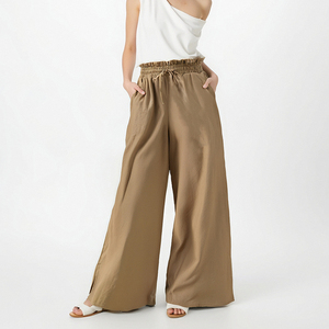 2025 été nouvelles femmes taille haute ample décontracté confortable poche coton <span class=keywords><strong>lin</strong></span> jambe large jupe décontractée <span class=keywords><strong>pantalon</strong></span> - Product Image 4
