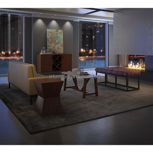 Low Cost 3 Star Hotel Bedroom Set Wood <b>Frame</b> <b>Platform</b> <b>Beds</b> with Extended Back Panel and Bedside Tables for Budget Hotel Project - Product Image 5