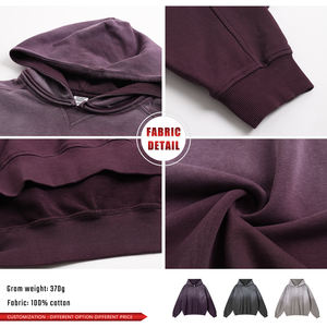 Sweat à capuche vintage streetwear 370GSM 100% coton, coupe ample sans cordon, manches tombantes, patchwork, effet délavé, pour homme - Product Image 6