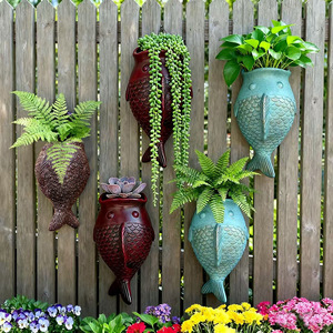 Pot de fleurs mural en forme de poisson tacheté, à suspendre <span class=keywords><strong>au</strong></span> <span class=keywords><strong>mur</strong></span>, style européen, sans perçage requis - Product Image 1
