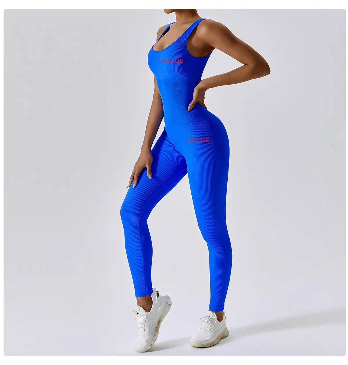 Logo kustom Jumpsuit wanita Bodycon seksi tanpa lengan celana panjang pinggang tinggi Romper Yoga Ribbed pakaian klub satu potong pakaian panjang