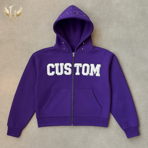 커스텀 후디 500GSM 프렌치 테리 오버사이즈 박시 핏 셔닐 자수 선 페이드드 애시드 워시드 크롭 라인스톤 후드 후디 - Product Image 6