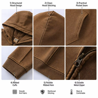 Sweat à capuche zippé pour homme 430 g/m² épais, avec empiècements à bords bruts multiples, style streetwear américain, teinture spéciale, effet vieilli vintage