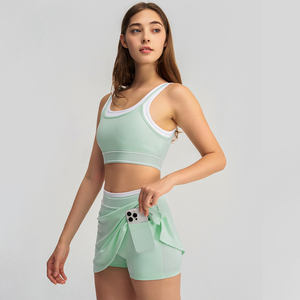 Tennis-Set 2-in-1 Geripptes Top Hochgeschnittener Rock Set Damen Sportbekleidung Modische Atmungsaktive Yoga-Sportkleidung - Product Image 2