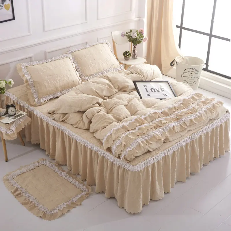 Качественное одеяло, кружевная вышитая постельная юбка из полиэстера, Комплект постельного белья из 4 предметов