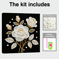 LS Gevormde 5D DIY Parel Schilderij Kit Druivenroos Bloem Gedeeltelijke Stippen Schilderij Gouden Diamanten Witte Halve Parel Handgemaakt Ambacht DIY