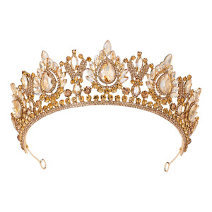 Couronne de mariée vintage dorée, <span class=keywords><strong>diadème</strong></span> de luxe en alliage pour <span class=keywords><strong>coiffure</strong></span> de <span class=keywords><strong>mariage</strong></span>, rehausse le tempérament, crée une ambiance romantique de <span class=keywords><strong>mariage</strong></span> - Product Image 1