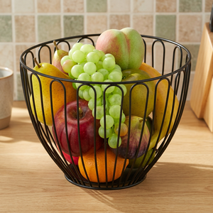 Panier à fruits rond en métal, conteneur de rangement en fer, support alimentaire minimaliste pour cuisine, conception soudée durable, type sur pied à un seul niveau - Product Image 3