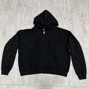 Custom Heavyweight Manufacturers Embroidery 100% Cotton Soft Trendy Distressed Embroidery Men Hoodies&Sweatshirt - Product Image 1