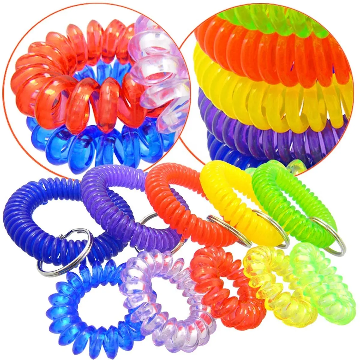 Chaveiro de plástico flexível, chaveiro espiral de plástico colorido