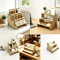 Étagère en bois à trois niveaux de type échelle pour l'organisation de la cuisine, le rangement de bureau et le rangement des épices, présentoir en bois