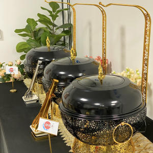 Pemanas Makanan Prasmanan Baja Anti Karat Hitam 8.0L untuk Katering Hotel Pesta Pernikahan Peralatan Penghangat Baru - Product Image 1