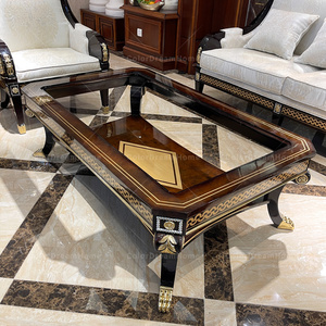 Mobili classici di lusso casa soggiorno set rettangolare <span class=keywords><strong>in</strong></span> <span class=keywords><strong>legno</strong></span> massiccio tavolino da caffè <span class=keywords><strong>in</strong></span> vetro superiore tavolo centrale per il soggiorno - Product Image 3