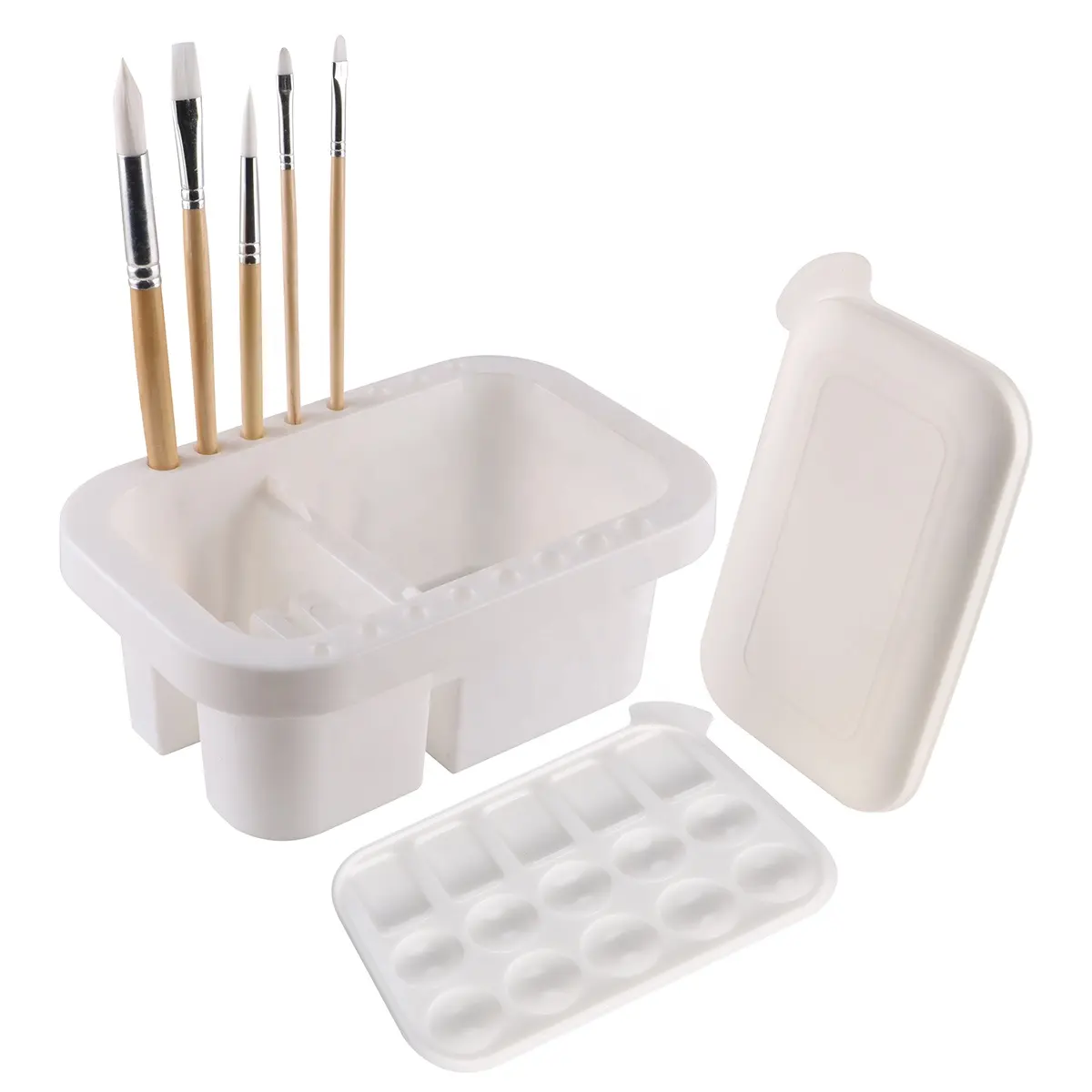 Cepillos de plástico para limpieza de pintura, accesorios de arte multifuncionales, portátil, con una paleta y una cubierta