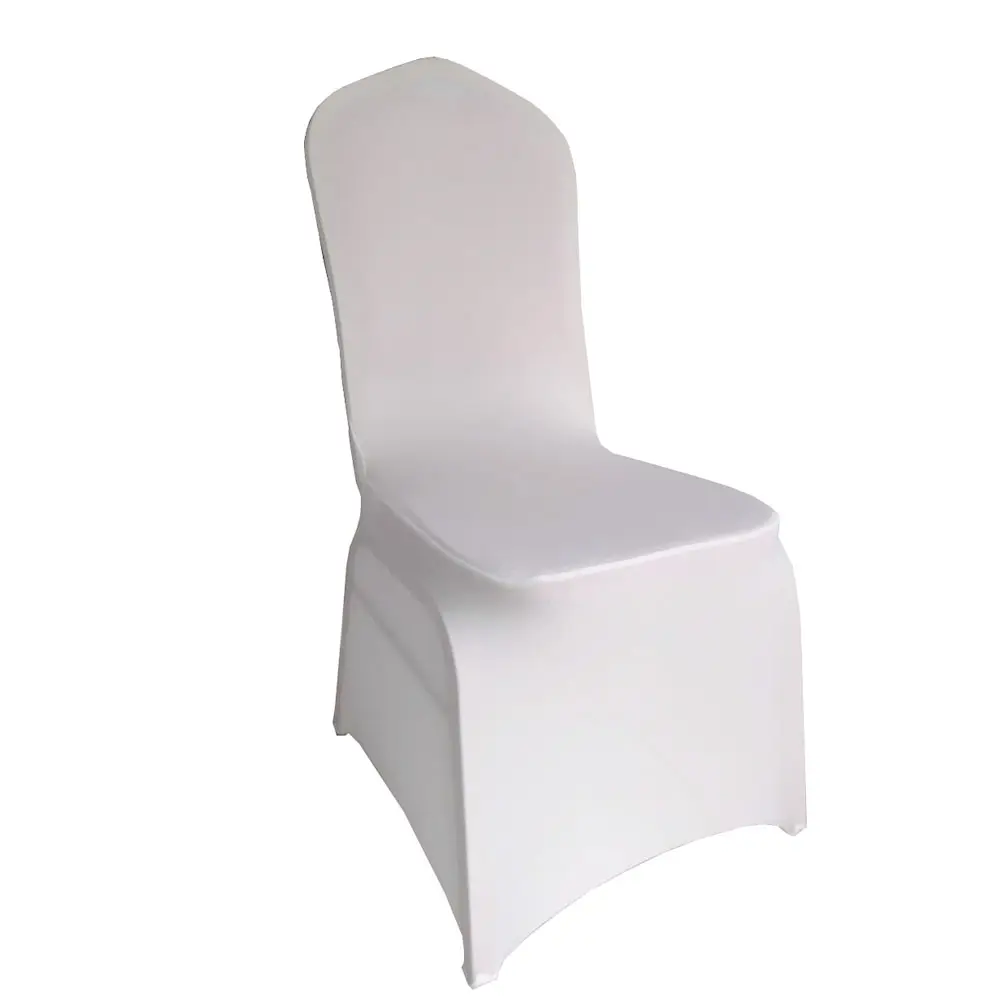 100 pz/scatola bianco universale elasticizzato poliestere Spandex arco sedia copertura per banchetto di nozze festa Hotel decorazione del sedile