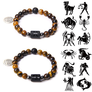 men's zodiac yellow tiger eye <strong>stone</strong> bead bracelet elastic women's fashion accessory Trendy <strong>Stone</strong> Beaded Elastic Unisex Bracelet - Product Image 3