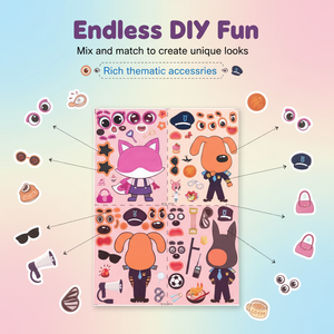 Ensemble d'autocollants DIY pour enfants, visages d'animaux de dessin animé à transformer, puzzle éducatif précoce, autocollants décoratifs adhésifs à mélanger et assortir, pour la maternelle - Product Image 2