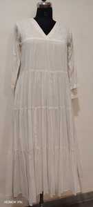 Vestido Maxi de Algodón Bordado con Cuello en V y Manga Tres Cuartos, Color Blanco, para Mujer, Estilo Indio/Pakistaní, Modesto, para Uso Diario, Estilo Veraniego - Product Image 6
