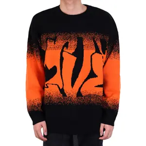 Individuelles Herrenbuchstabenmuster Jacquard Pullover pelziger Pullover Rundhalsausschnitt Designer Graffiti Baumwolle Strick-Top Pullover Herren